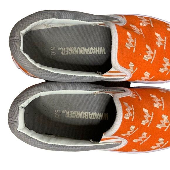 Whataburger Slip On Sneakers Casual Shoes 5 Orange Canvas Fast Food Flying W - Picture 9 of 9